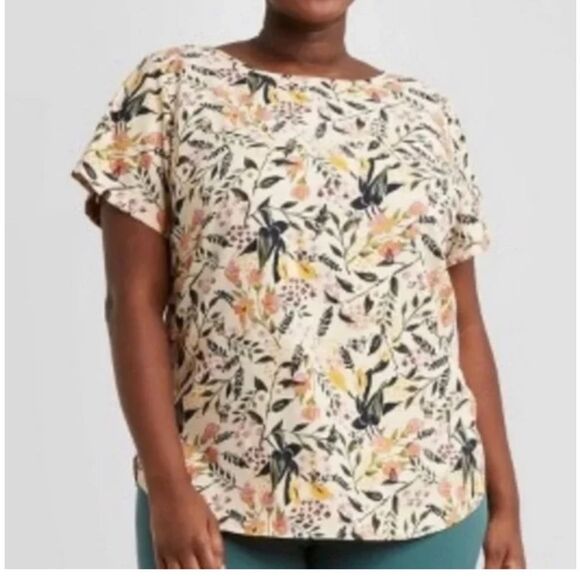 Ava & Viv Shirt Womens 4X Floral Print Blouse Short Sleeve Button Back Boho New - Picture 1 of 13